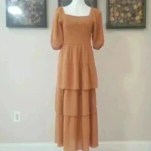 Boho Tiered Smocked Terracotta Dress